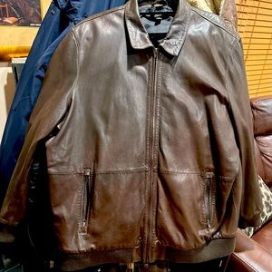 XXL BROWN NORDSTROM LEATHER-COLLAR BOMBER.   BUTTERSOFT